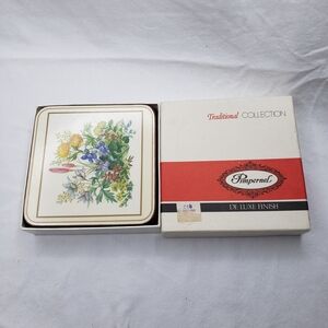Vintage English Pimpernel Coasters Set of Five Meadow Flowers In Box